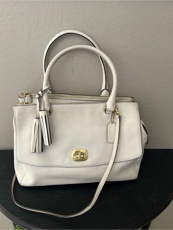 Coach Handbags - Coach Cream Leather Satchel with Tassels and Gold Hardware